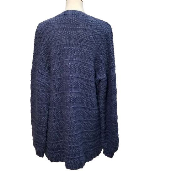 Aran Style Womens Cardigan Sweater Blue Wool Chunky Knit Long Pockets Fits Sz L - Picture 4 of 13